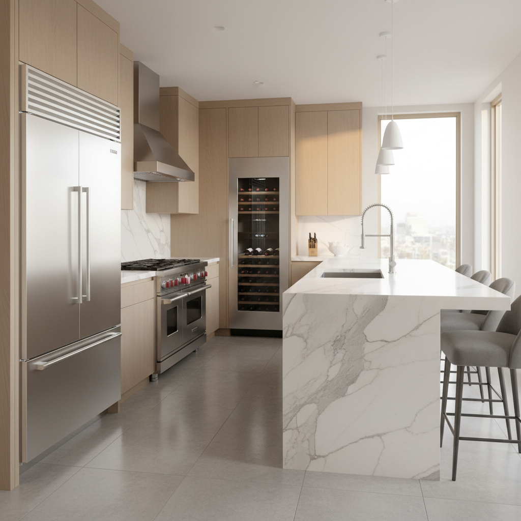 Luxury modern kitchen with premium Whirlpool-style appliances